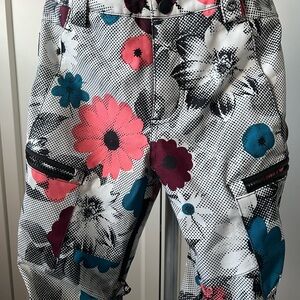 Burton Girls' Elite 2L Cargo Snow Pants Size S black/white floral ski snow